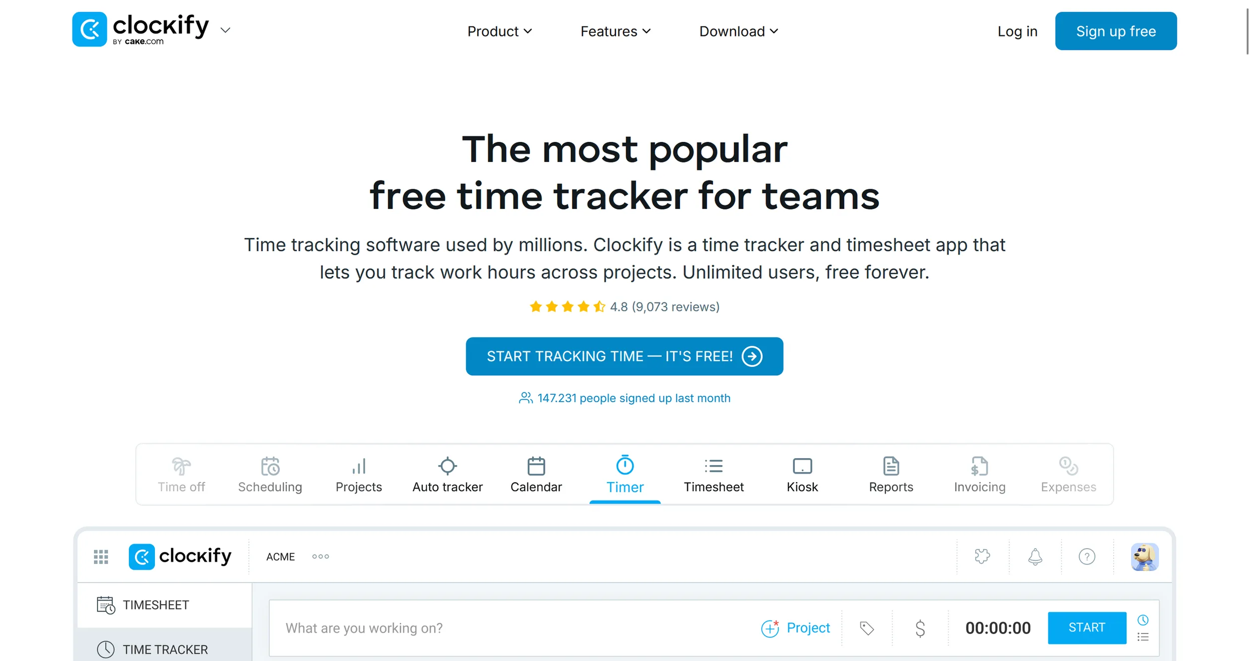 Clockify Landing Page (excerpt from clockify.me) Clockify Landing Page (excerpt from clockify.me)