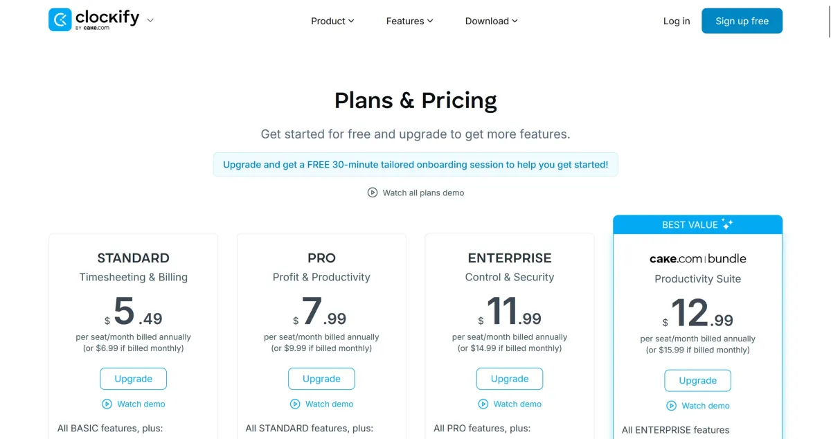 Clockify pricing overview (excerpt from clockify.me) Clockify pricing overview (excerpt from clockify.me)