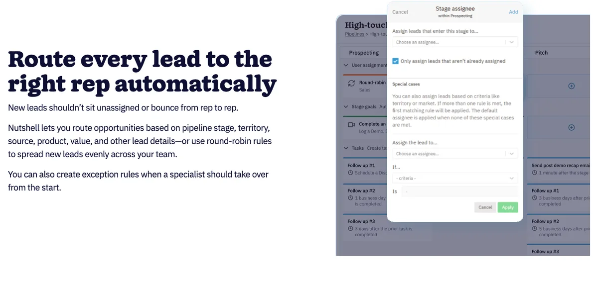 Nutshell: stage assignee rule for automatic lead routing